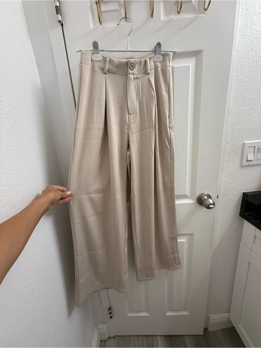 Wide Leg High-Waist Cream Trousers